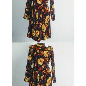 Zara Woman Navy Red Floral Long Sleeve Dress